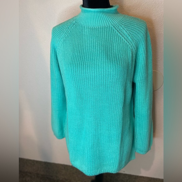 Talbots Sweaters - Talbots~NWT~Lovely Light Teal Mock Neck Knit Sweater~Ribbed Cuffs & Hem~Size PL